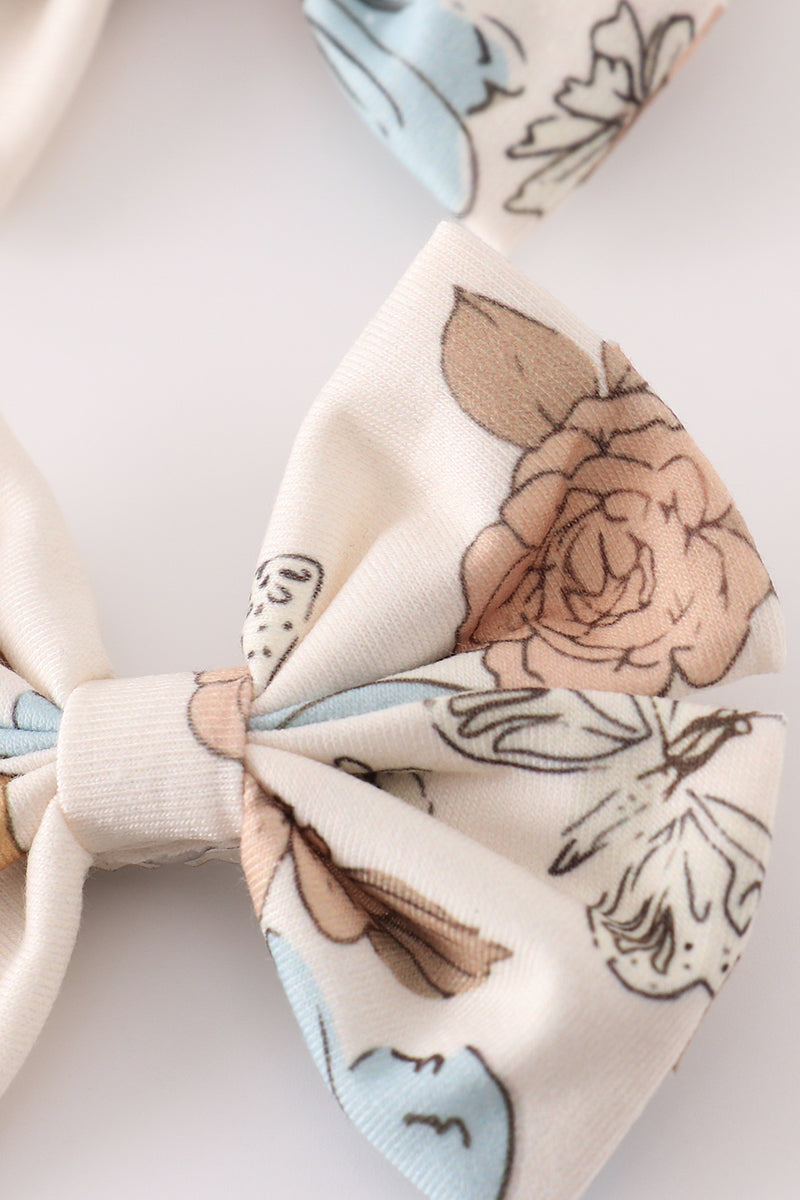 Floral Print Piggie Hair Bows
