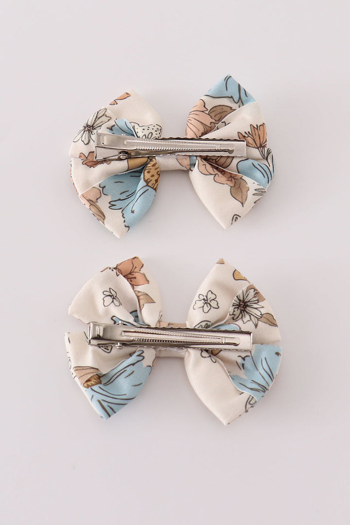 Floral Print Piggie Hair Bows