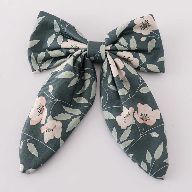 Green Floral Print Sailor Bow
