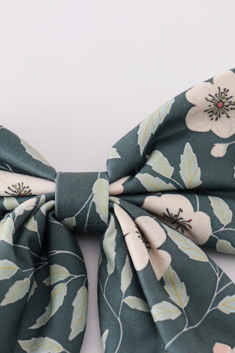 Green Floral Print Sailor Bow