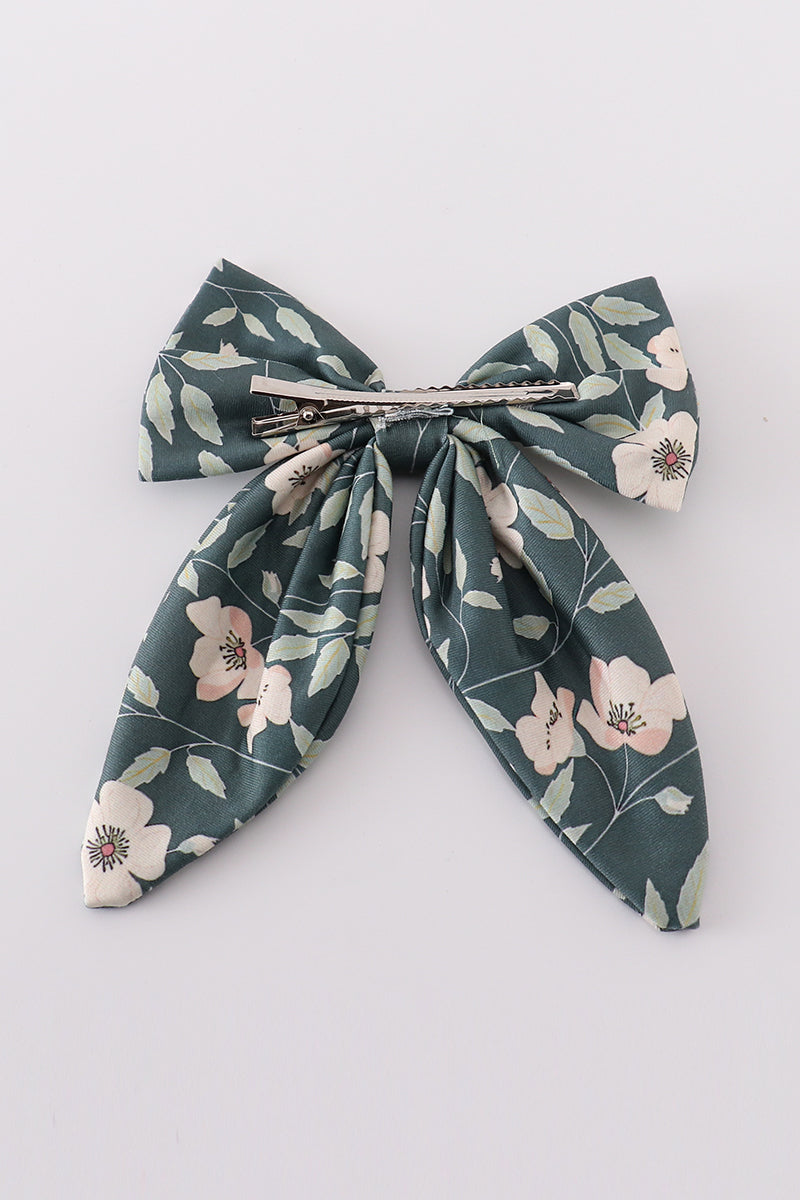 Green Floral Print Sailor Bow