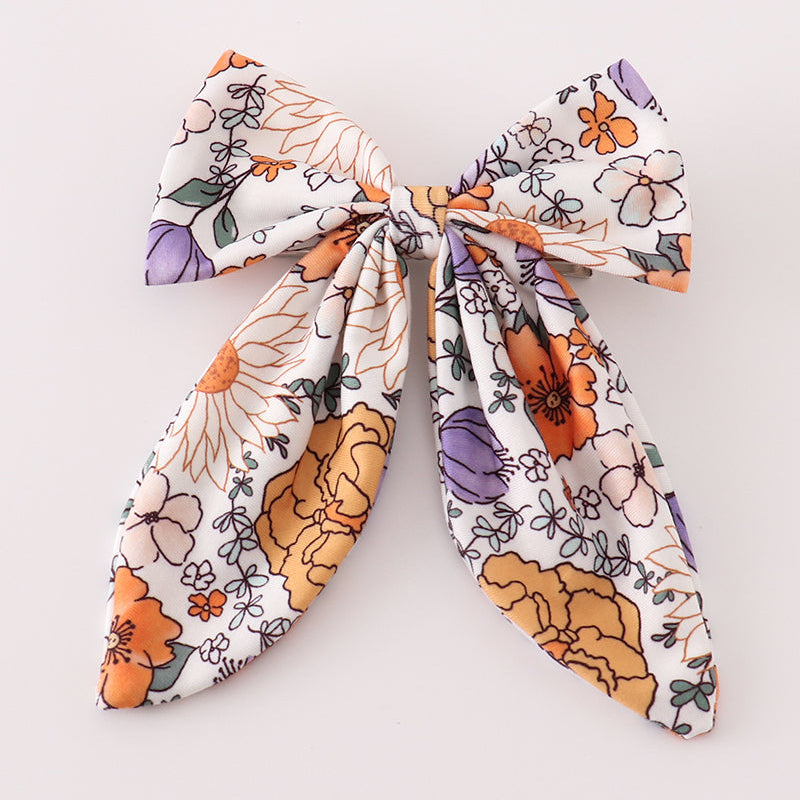 Coral Floral Print Sailor Hair Bow