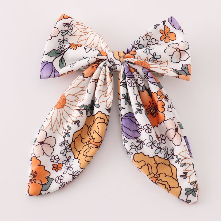 Coral Floral Print Sailor Hair Bow
