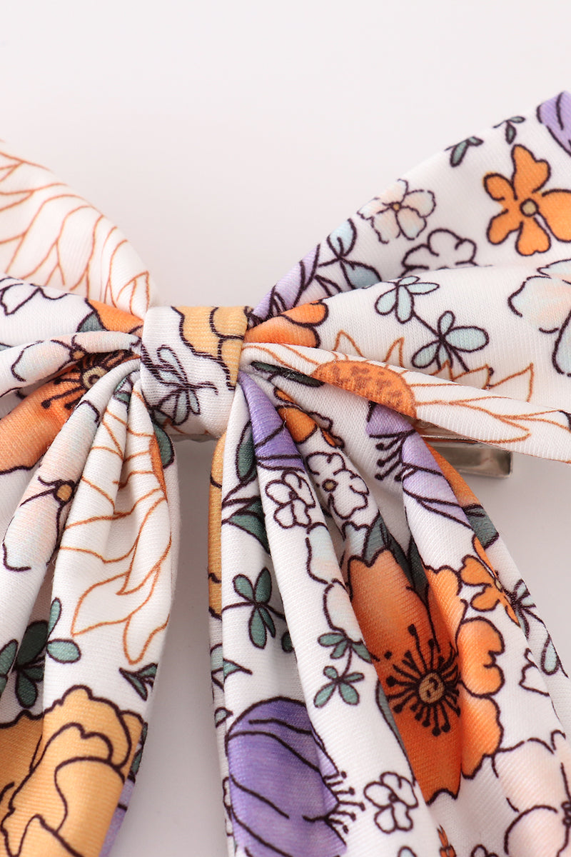 Coral Floral Print Sailor Hair Bow