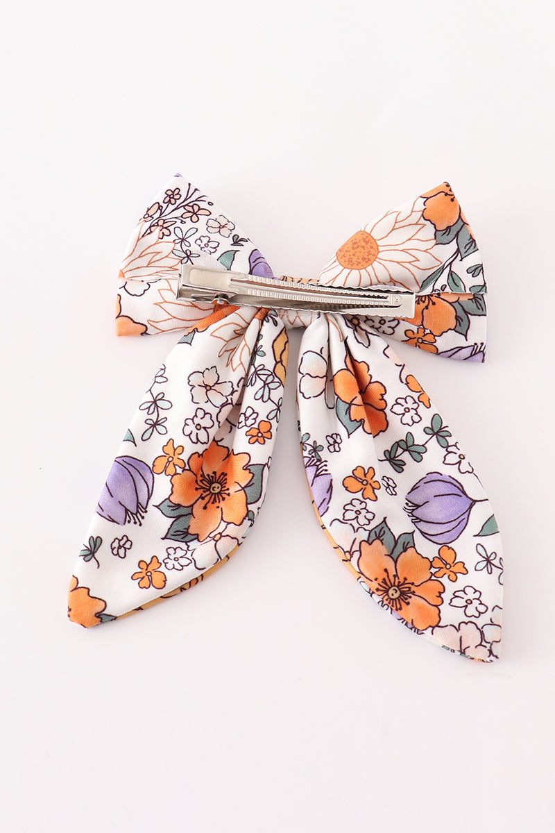 Coral Floral Print Sailor Hair Bow