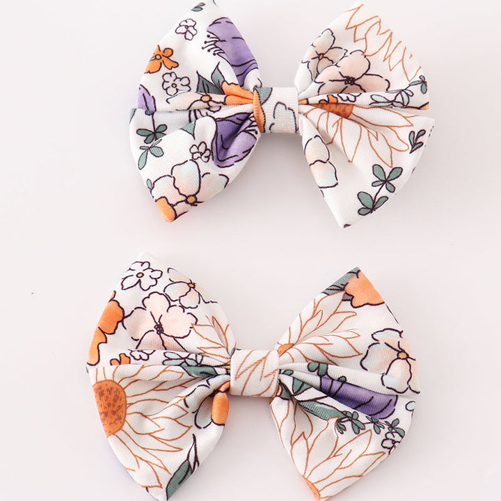 Coral Floral Print Piggie Hair Bows