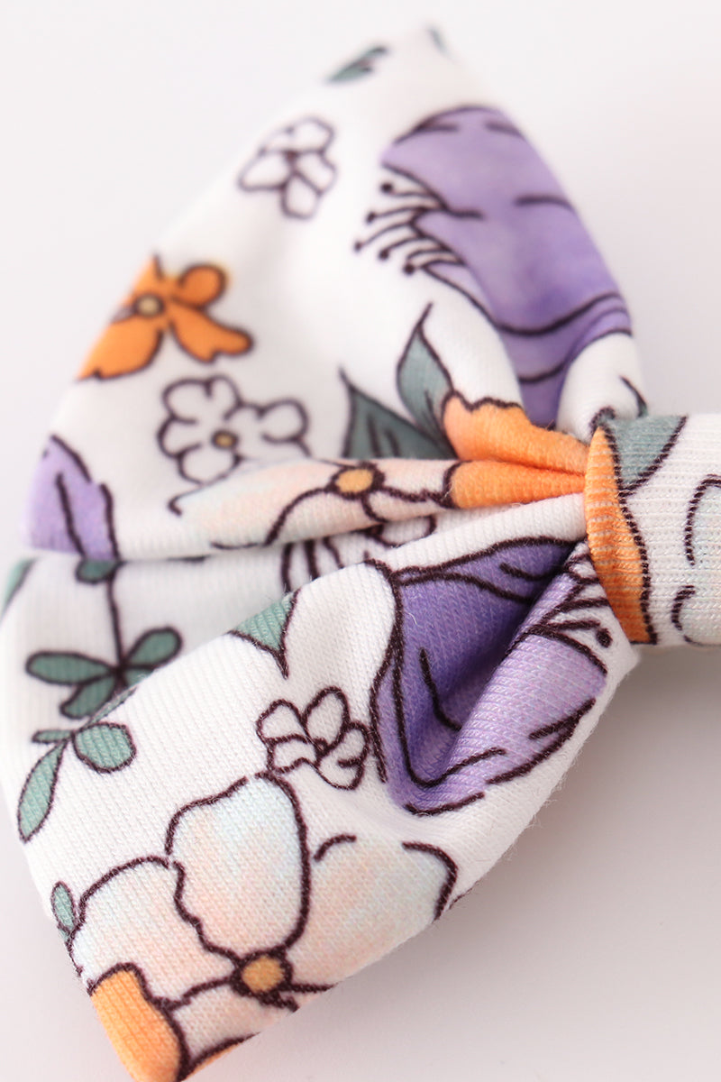 Coral Floral Print Piggie Hair Bows