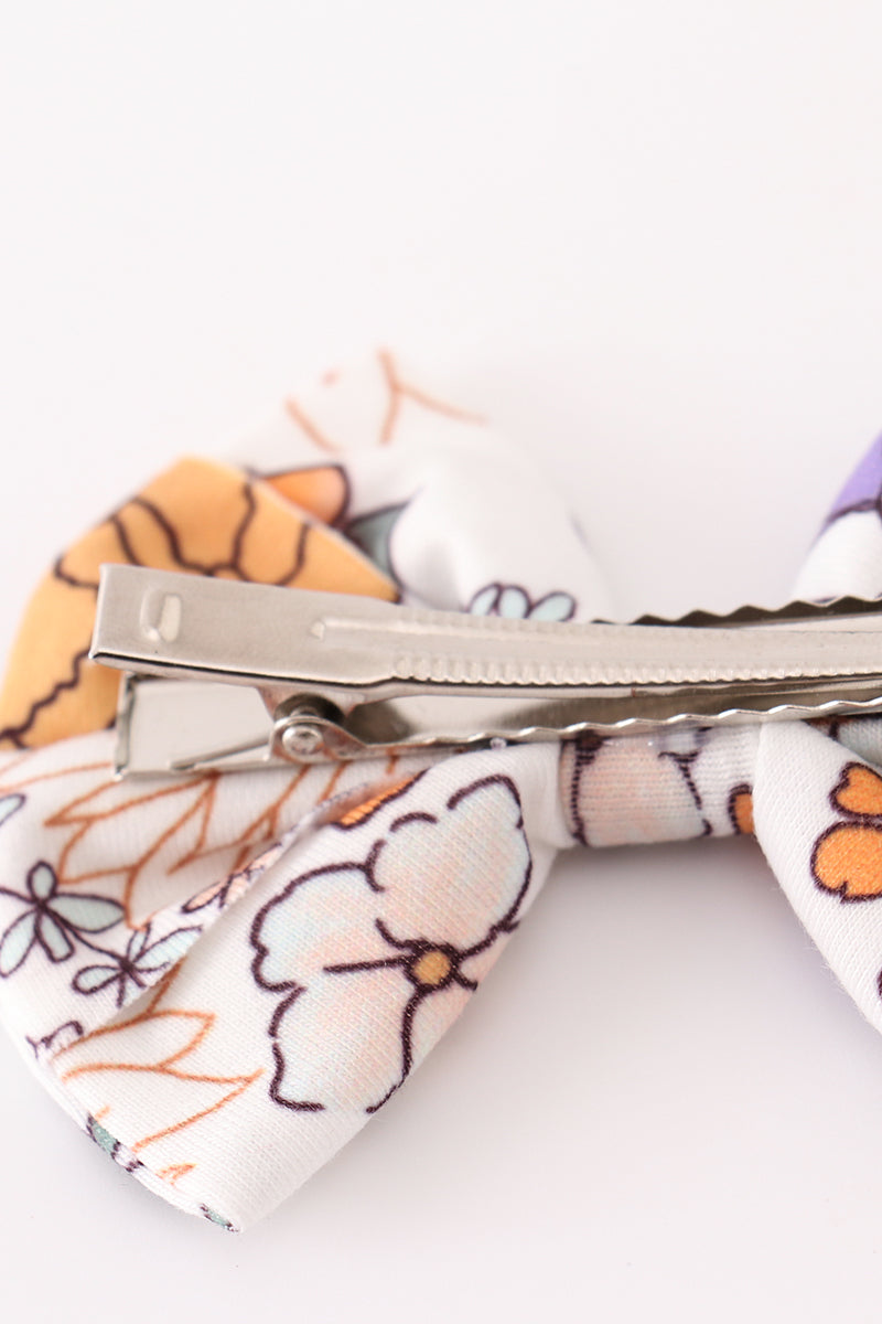 Coral Floral Print Piggie Hair Bows