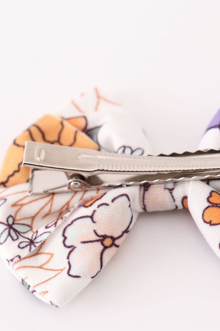 Coral Floral Print Piggie Hair Bows
