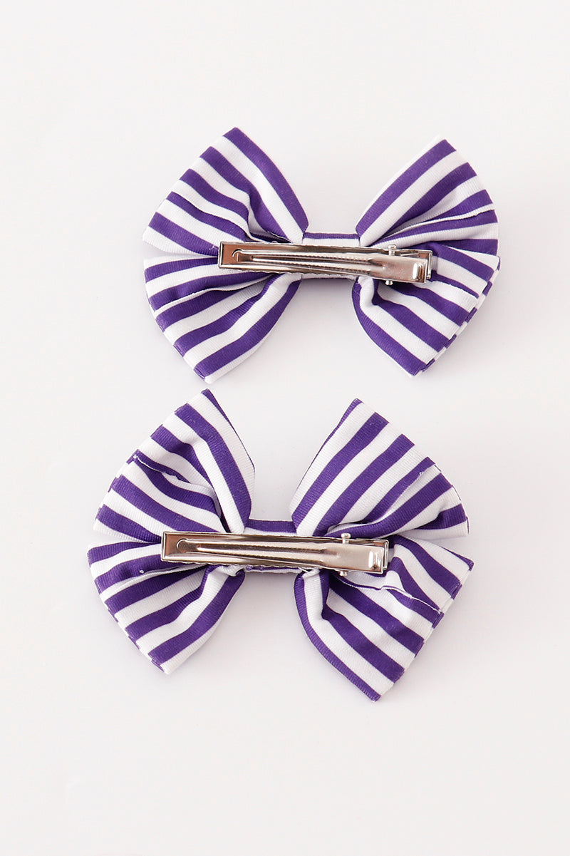 Purple Stripe Piggie Hair Bows