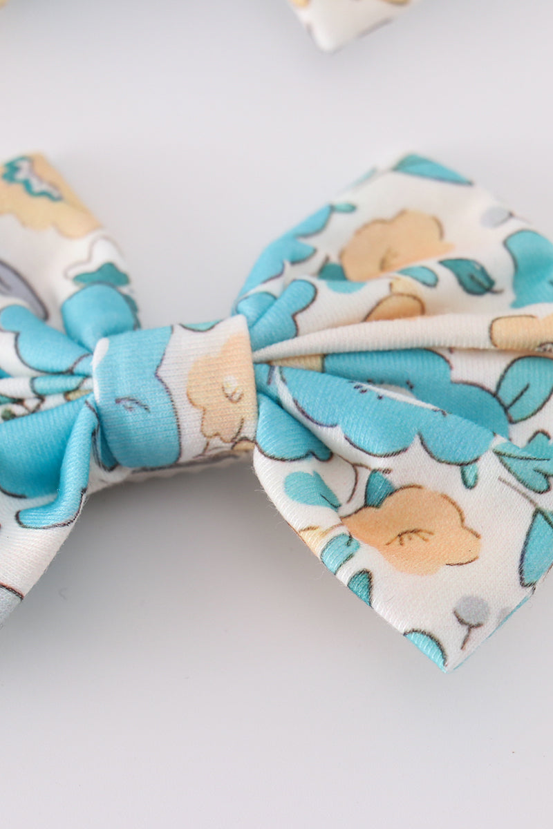 Aqua Meadow Piggie Hair Bow