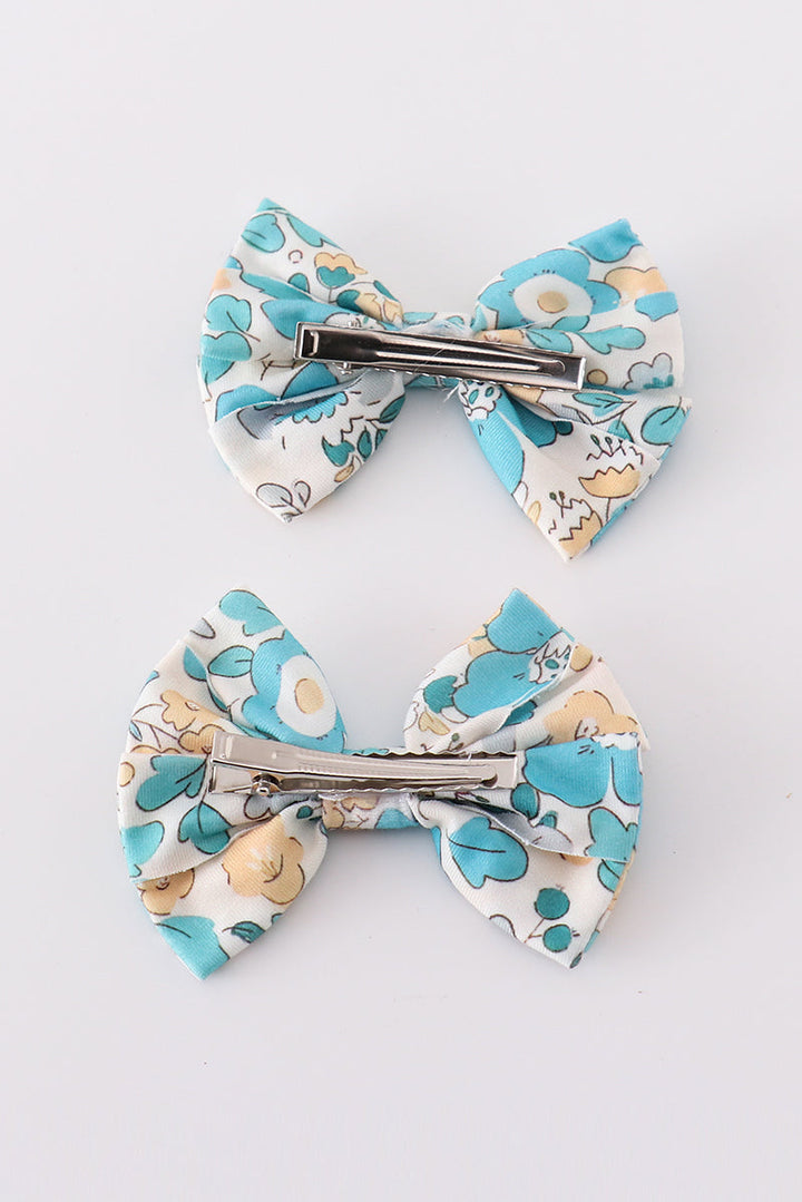 Aqua Meadow Piggie Hair Bow