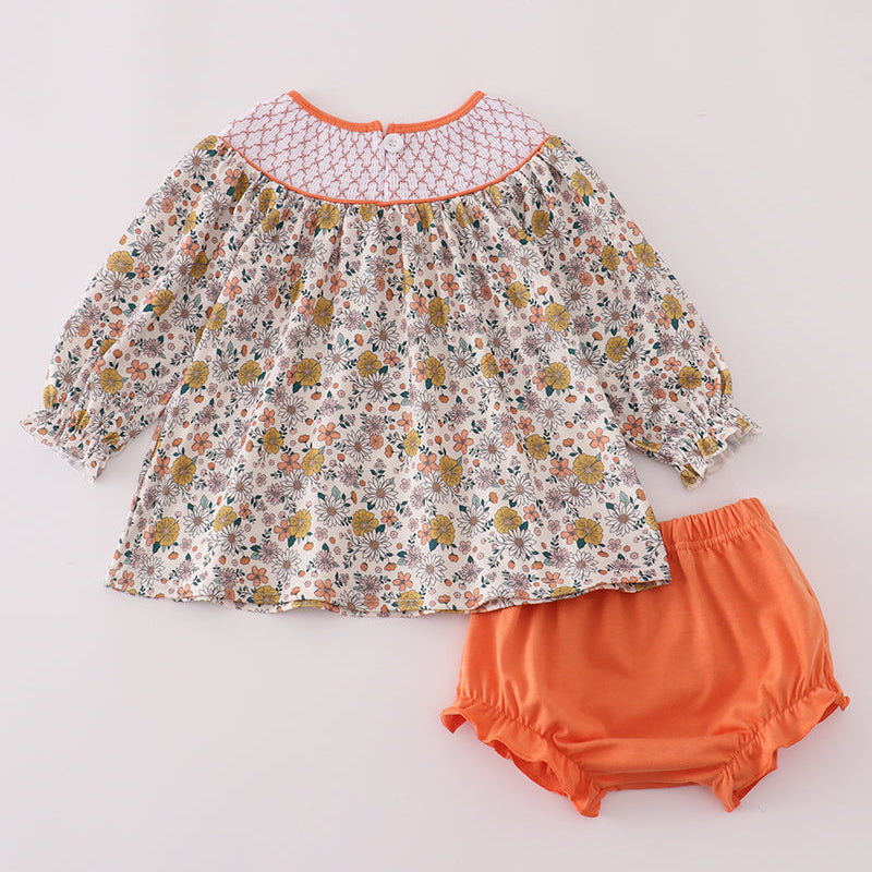 Floral Embroidered Smocked Bloomer Set
