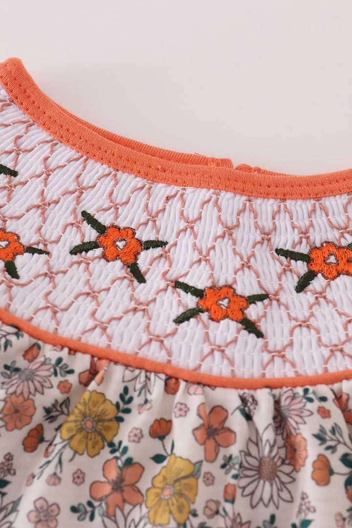 Floral Embroidered Smocked Bloomer Set