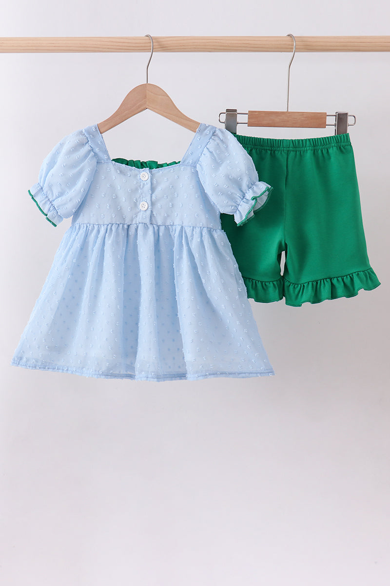 Clover Embroidered Swiss Dot Shorts Set