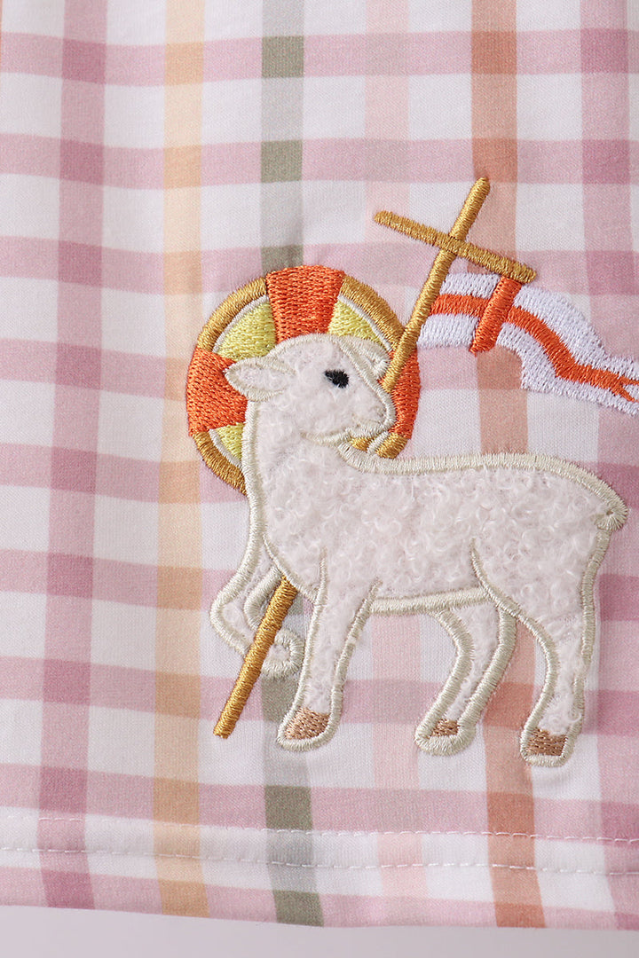 Lamb Of God Applique Plaid Shorts Set