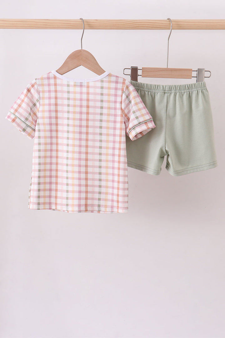 Lamb Of God Applique Plaid Shorts Set