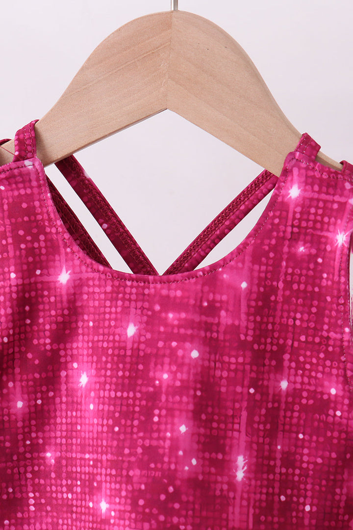 Wine Red Glitter Active Skort Set