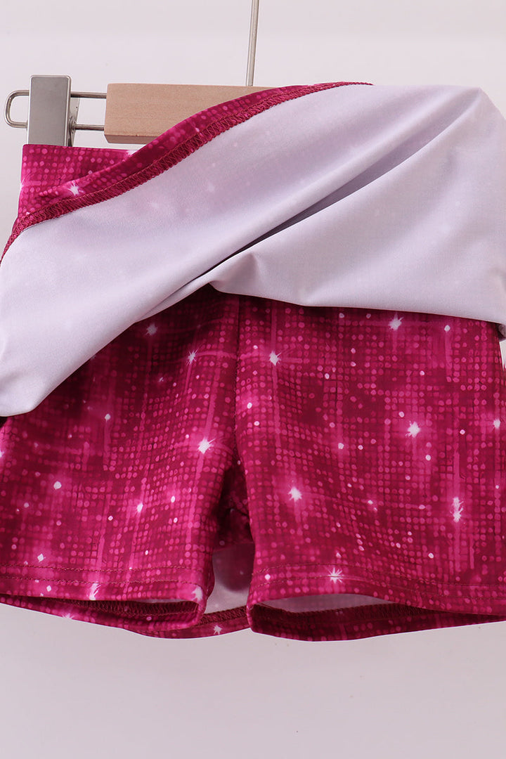 Wine Red Glitter Active Skort Set