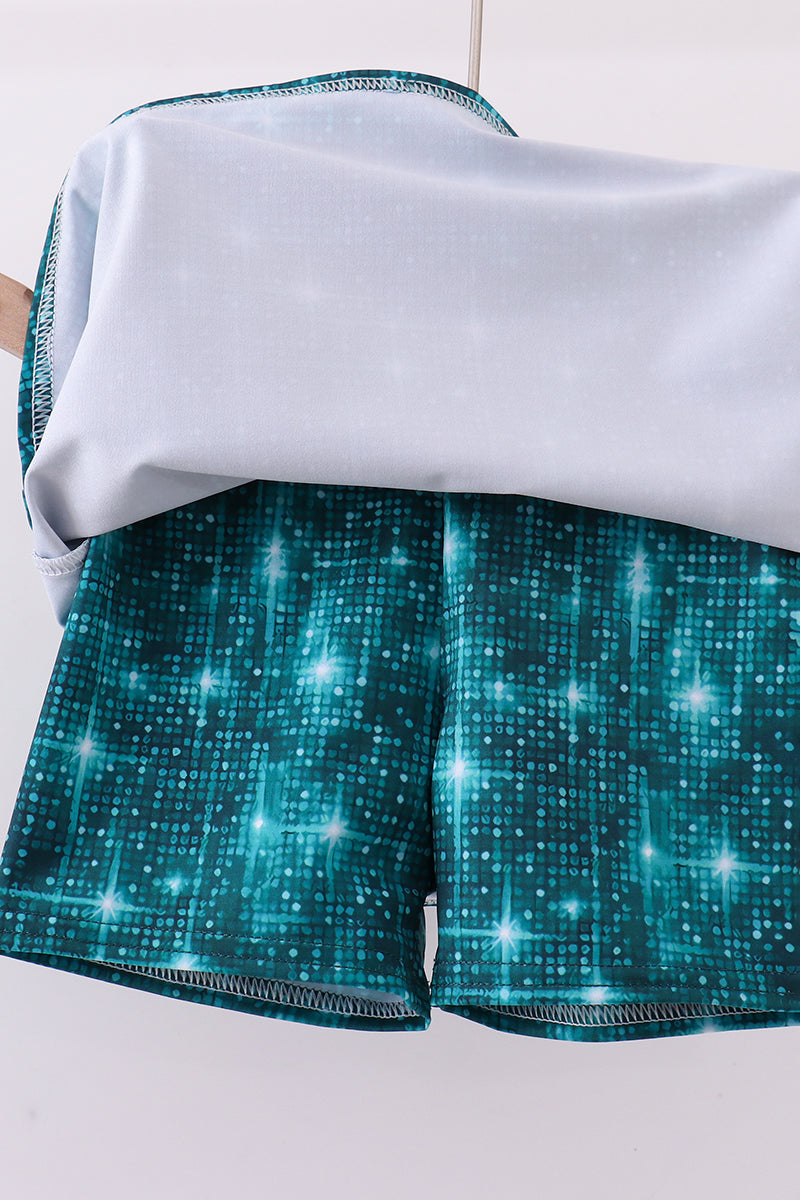 Teal Glitter Active Skort Set