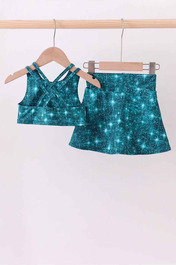Teal Glitter Active Skort Set