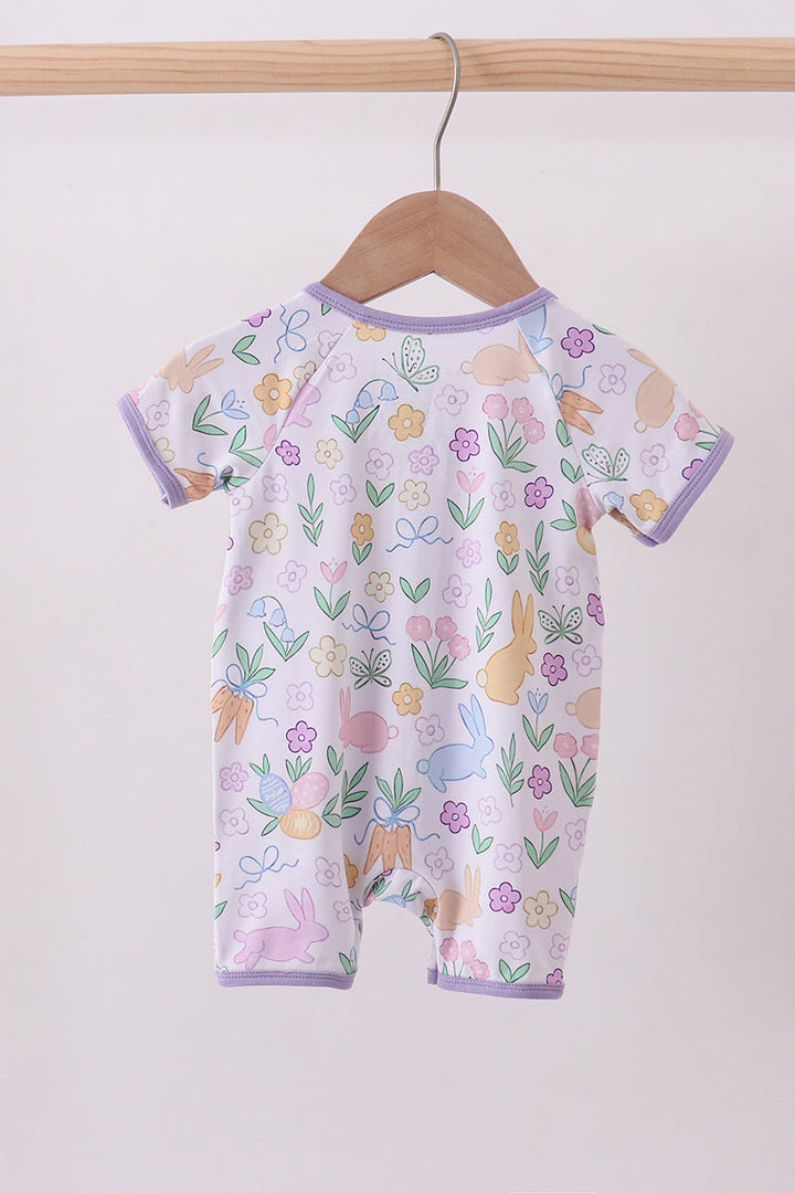 Purple Floral Print Romper