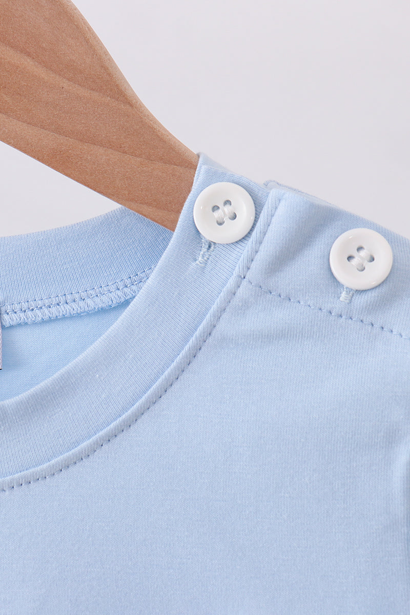 Blue Puppy Clover Embroidered Top