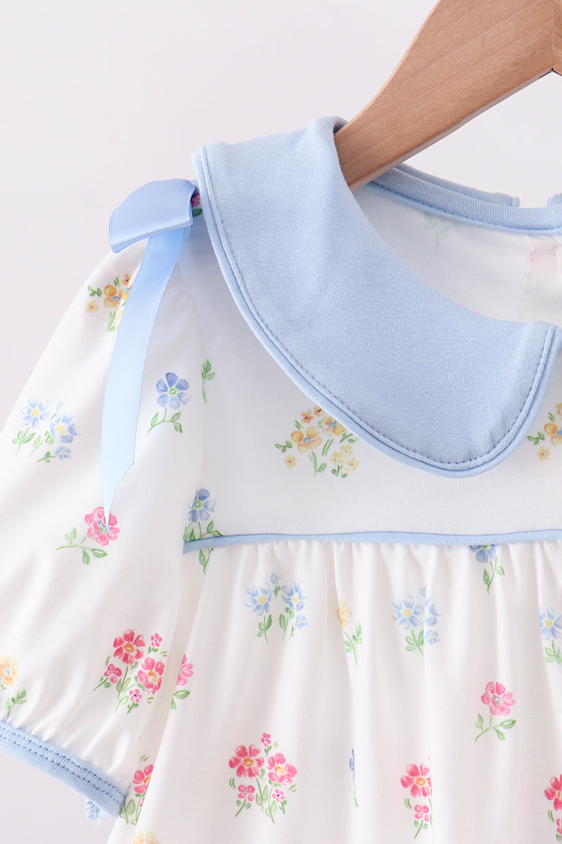 Blue Floral Bow Pants Set