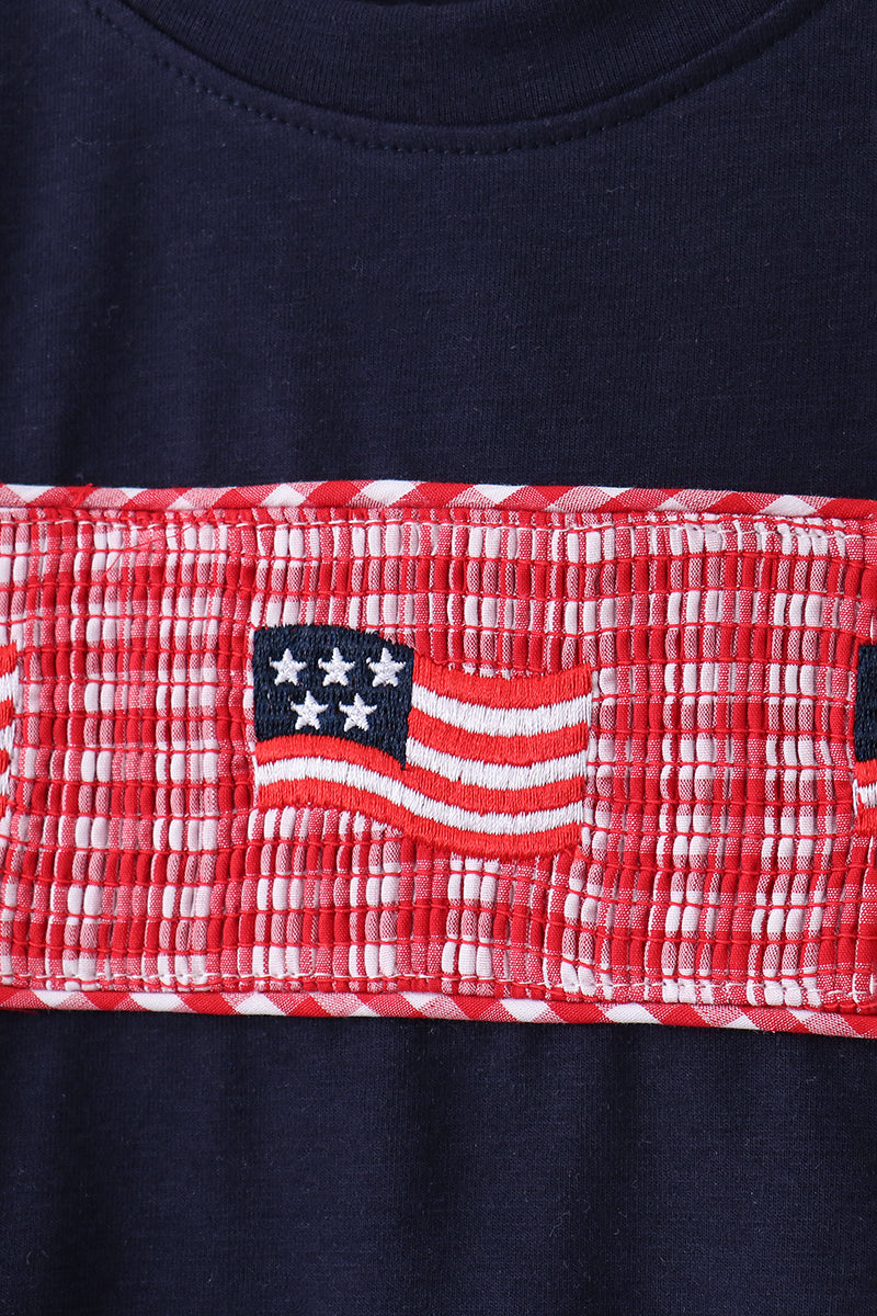 Flag Smocked Gingham Shorts Set