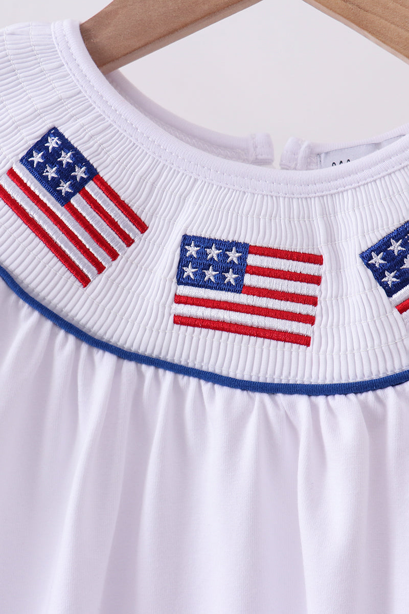 White Flag Smocked Ruffle Dress