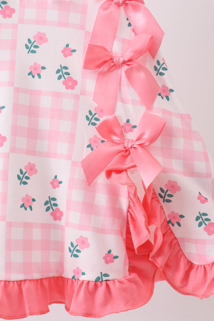 Pink Floral Gingham Ruffle Dress