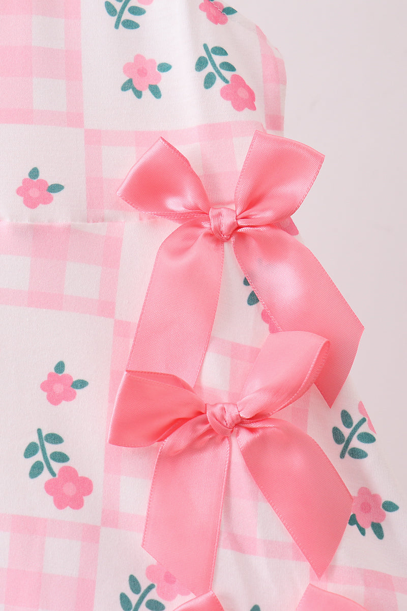 Pink Floral Gingham Ruffle Dress