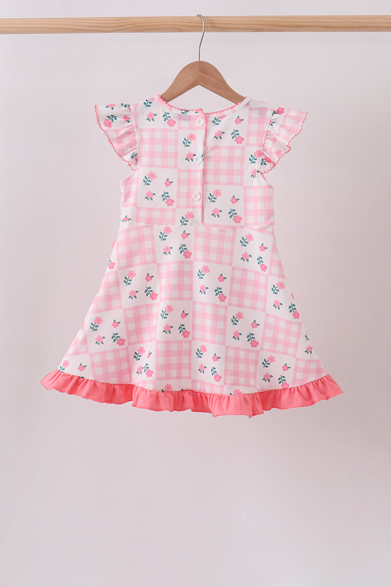 Pink Floral Gingham Ruffle Dress