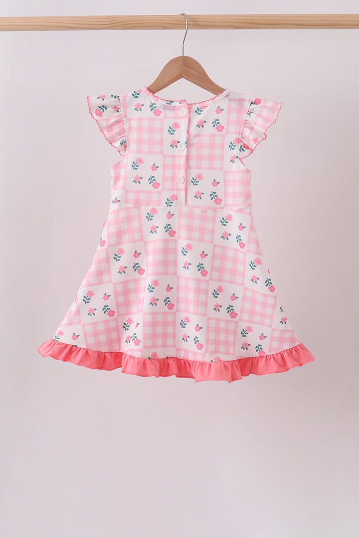 Pink Floral Gingham Ruffle Dress