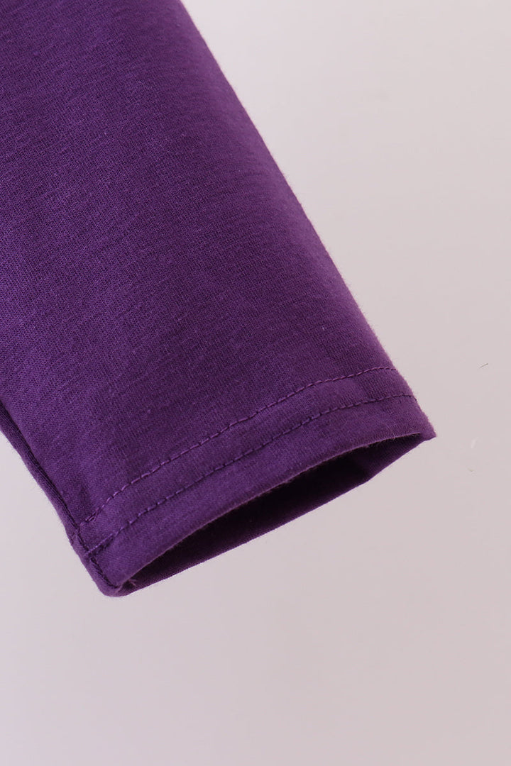 Purple long-sleeve top sleeve cuff with stitched hem