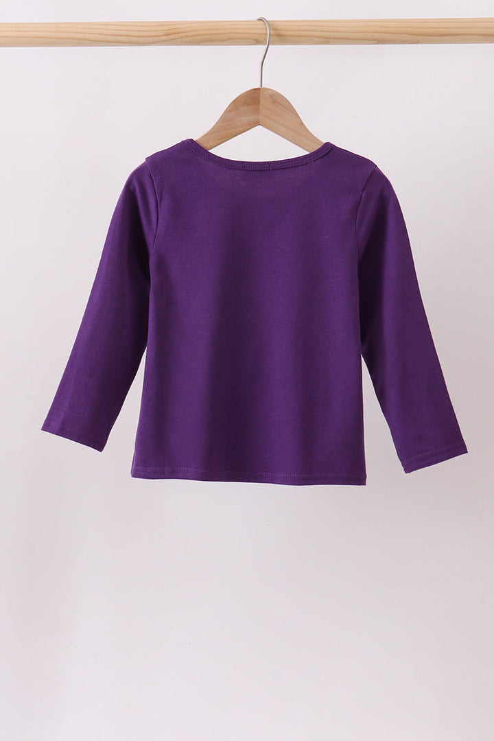 Purple long-sleeve top with plain back and round neckline