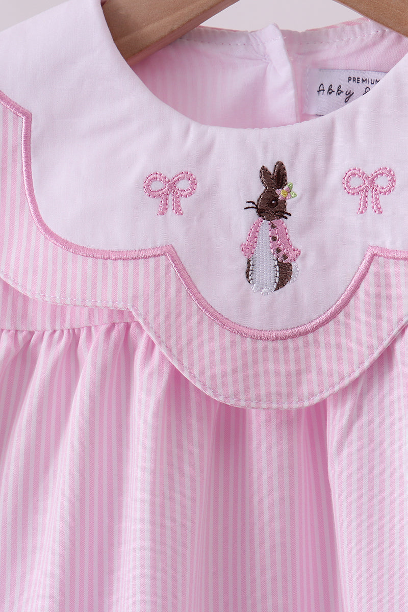 Pink Stripe Bunny Bow Embroidered Bloomer Set