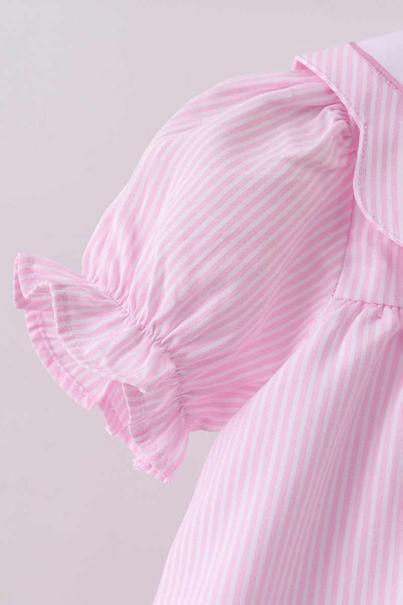 Pink Stripe Bunny Bow Embroidered Bloomer Set