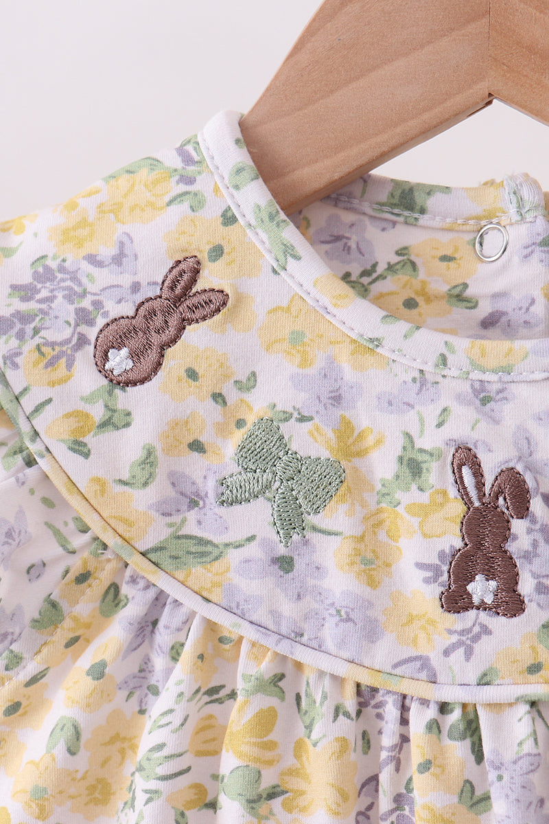 Floral Bunny Bow Embroidered Ruffle Bubble
