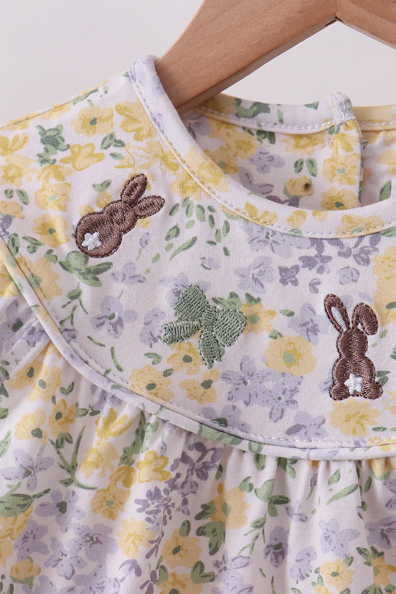 Mustard Floral Bunny Embroidered Bloomer Set