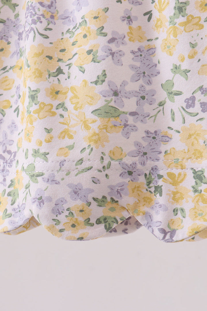 Mustard Floral Bunny Embroidered Bloomer Set