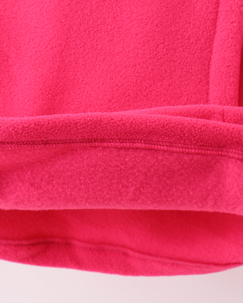 Magenta fleece bow coat sleeve hem with stitched cuff