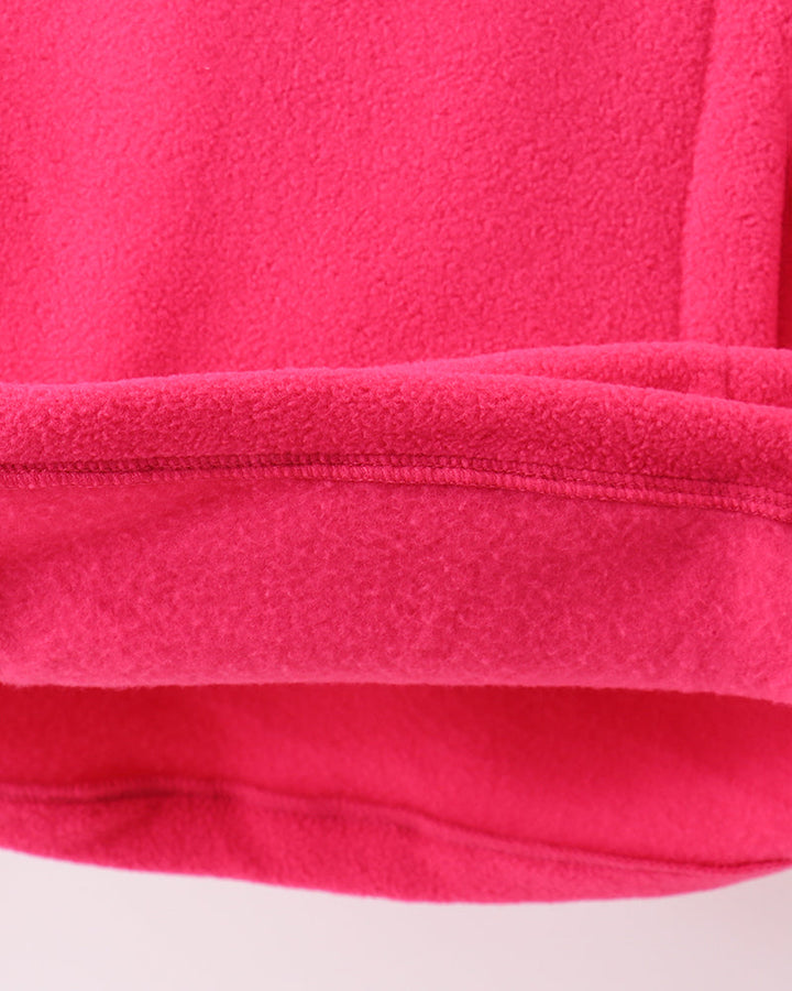 Magenta fleece bow coat sleeve hem with stitched cuff