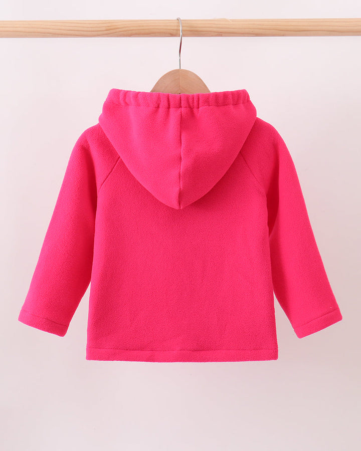Magenta fleece bow coat with attached hood and full sleeves