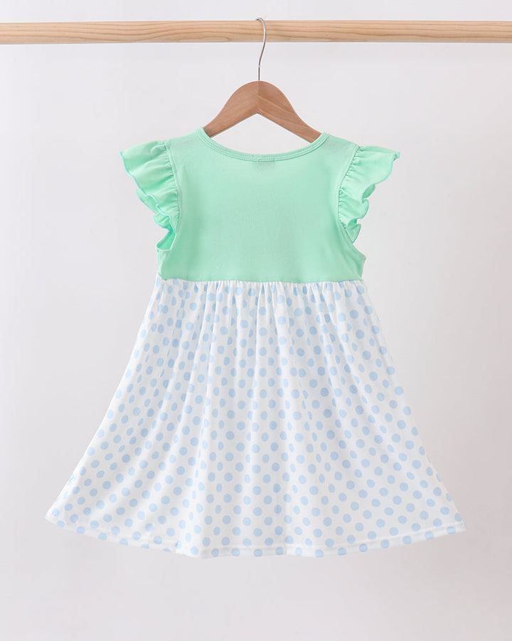 Mint Crayon Applique Dot Dress on wooden hanger
