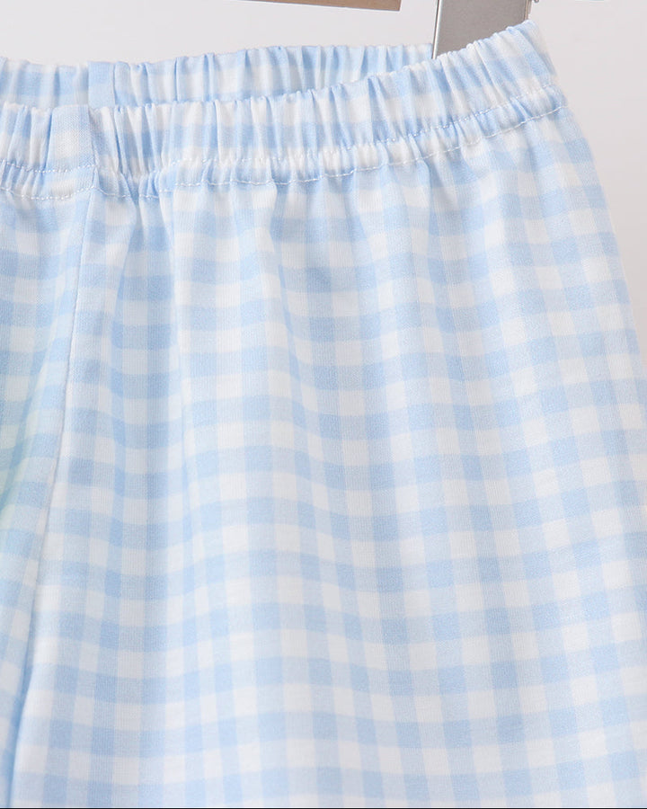 Blue gingham shorts om hanger