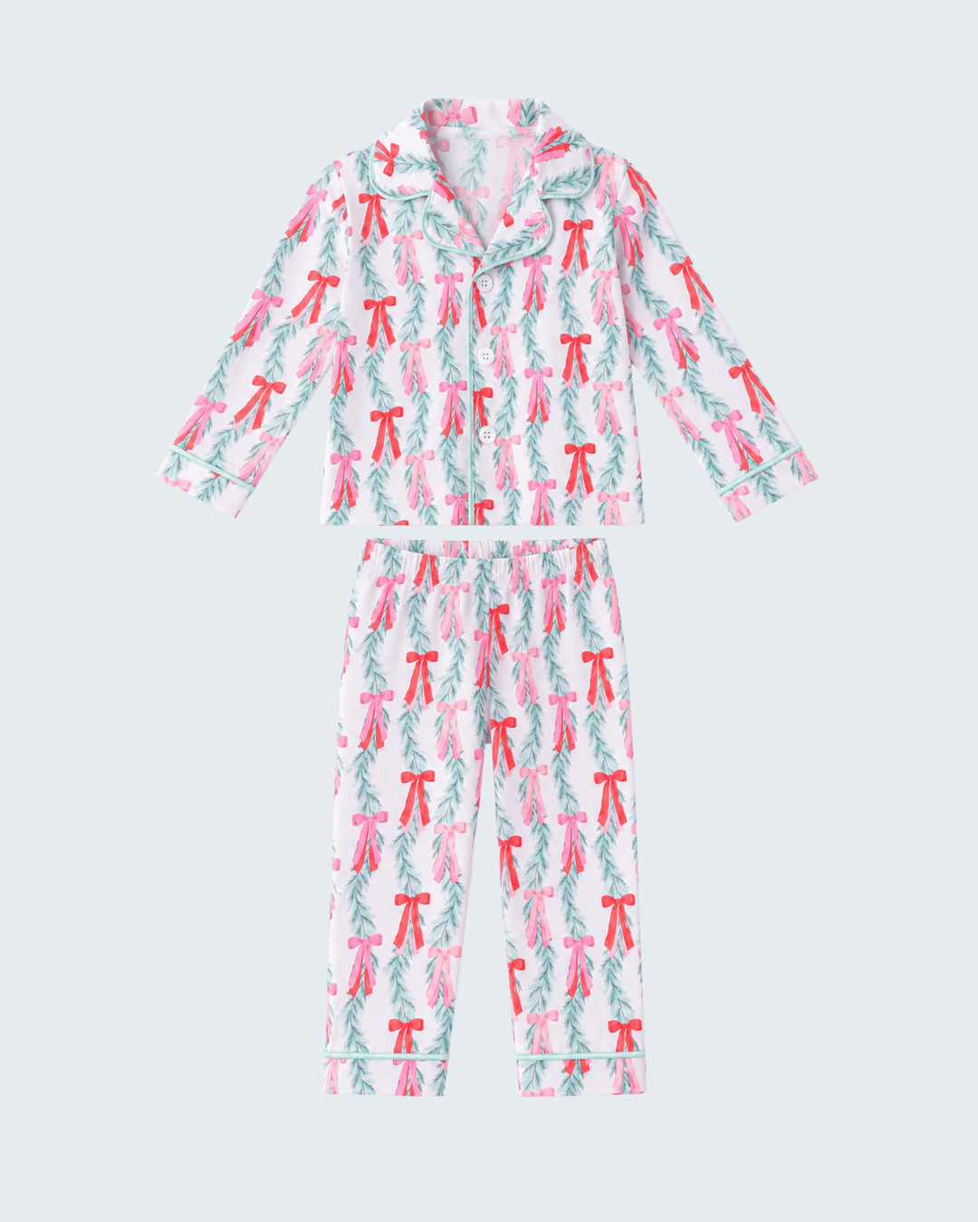 Mint Green Christmas Bow Bamboo Button Pajama Set