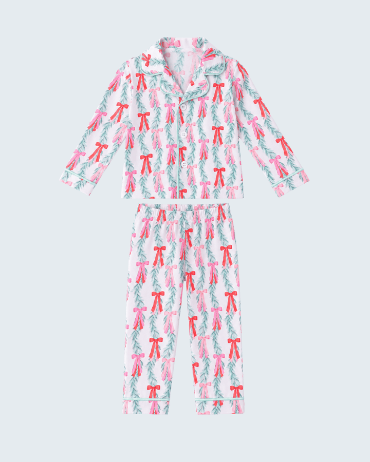 Mint Green Christmas Bow Bamboo Button Pajama Set