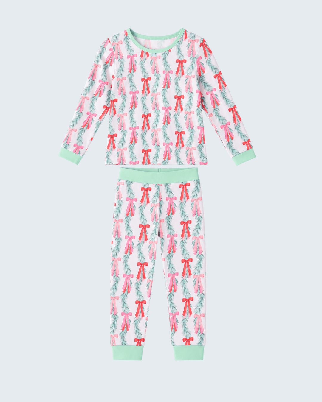 Mint Green Christmas Bow Bamboo Pajama Set