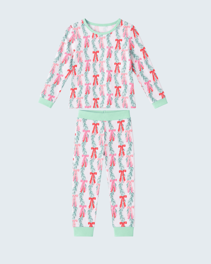 Mint Green Christmas Bow Bamboo Pajama Set